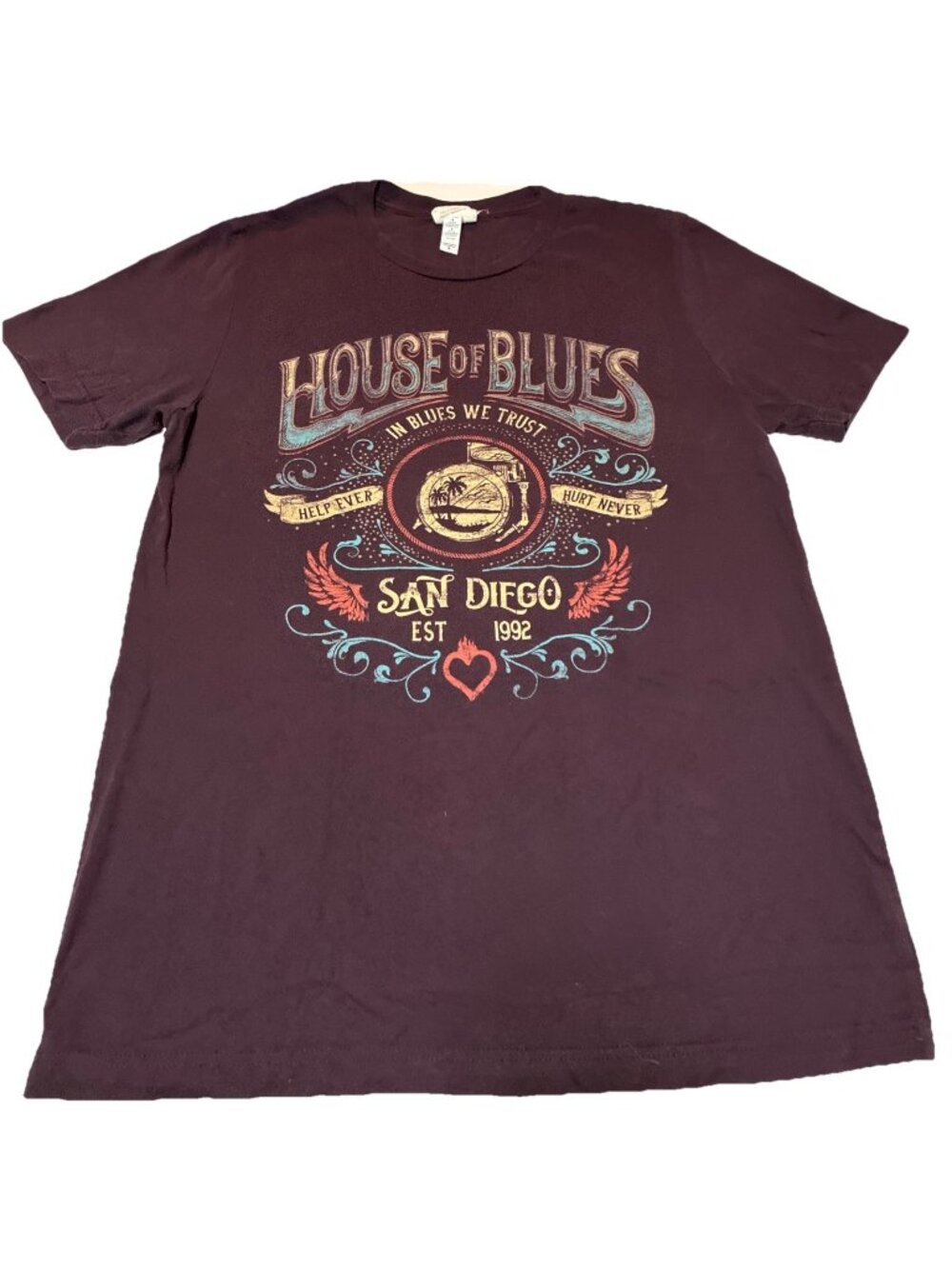 House of Blues San Diego T Shirt Mens Medium M Maroon Purple Graphic Tee Rock